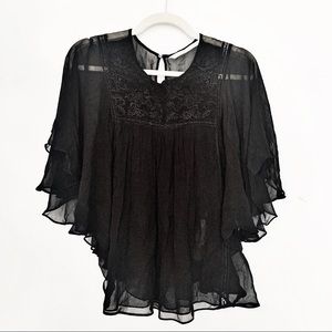NWOT Zara Sheer Black Flowy Blouse